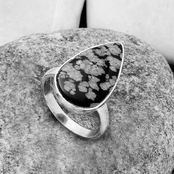 Snowflake obsidian silver rings size 7, 7 1/2 and 8 - Picture 10 of 10